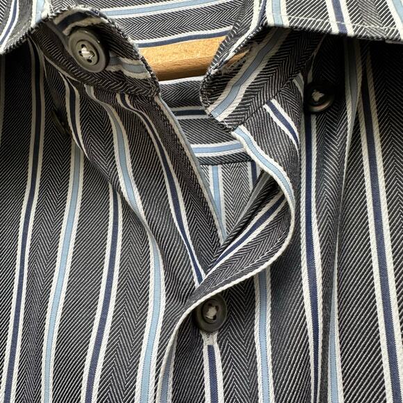 Ermenegildo Zegna Blue Striped Cotton Dress Shirt XL Made in Italy - Picture 5 of 7